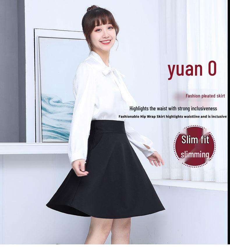Spring/Summer Women's High Waist Midi Skirt with Pockets - A-line, Anti-Exposure, Full Circle Umbrella Design, Plus Size Slimming Skirt
