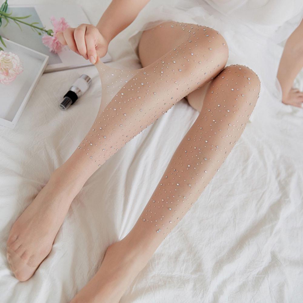 Women Glamorous High Waist Stockings Elegant Rhinestone Pantyhose Stylish Tight Legwear Fashionable Sheer Socks Trendy