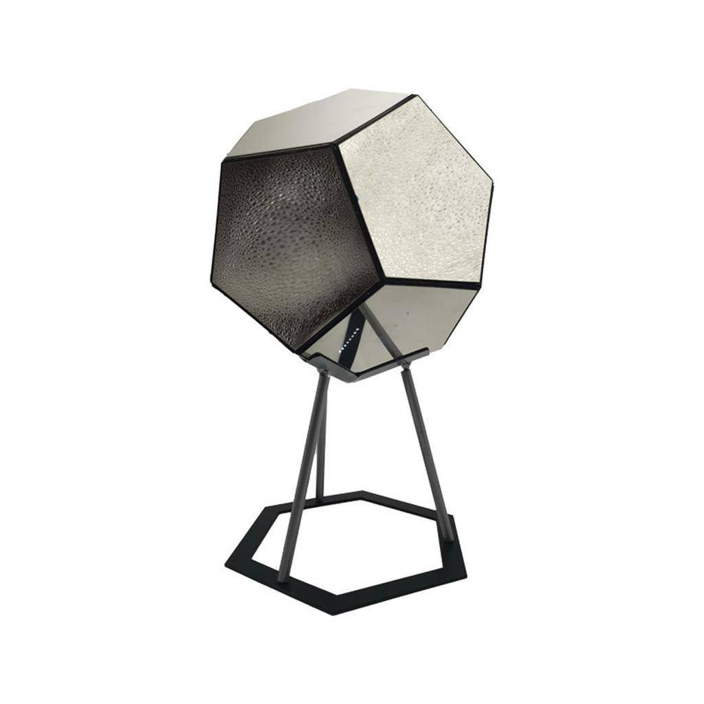 Geometric Dodecahedron Table Lamp with Modern Metal Frame and Multifaceted Panels for Ambient Lighting and Home Decoration