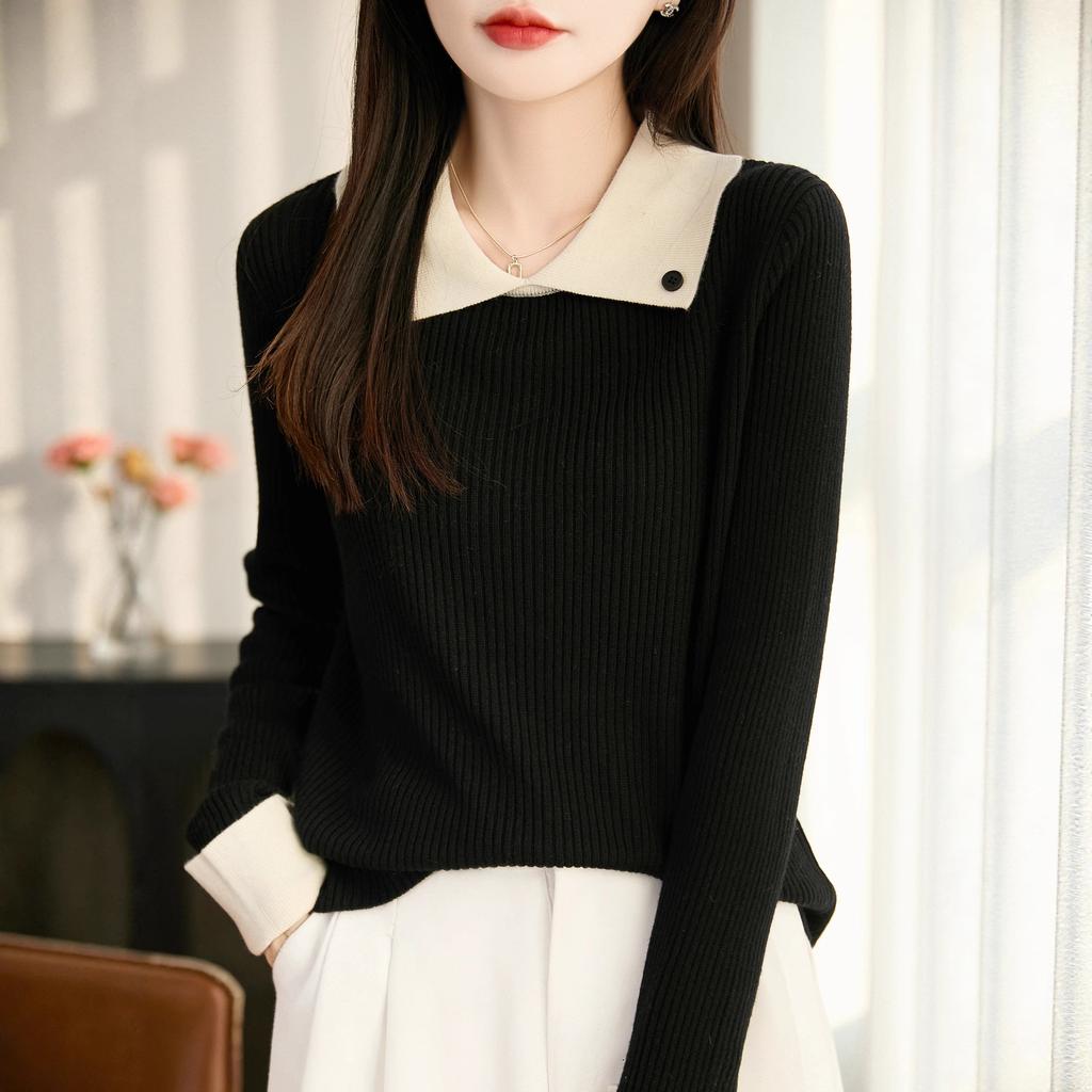 Collarless Long-sleeved Business-style Sweater with Soft and Comfortable Texture, Suitable for All Seasons and Versatile for Various Occasions.