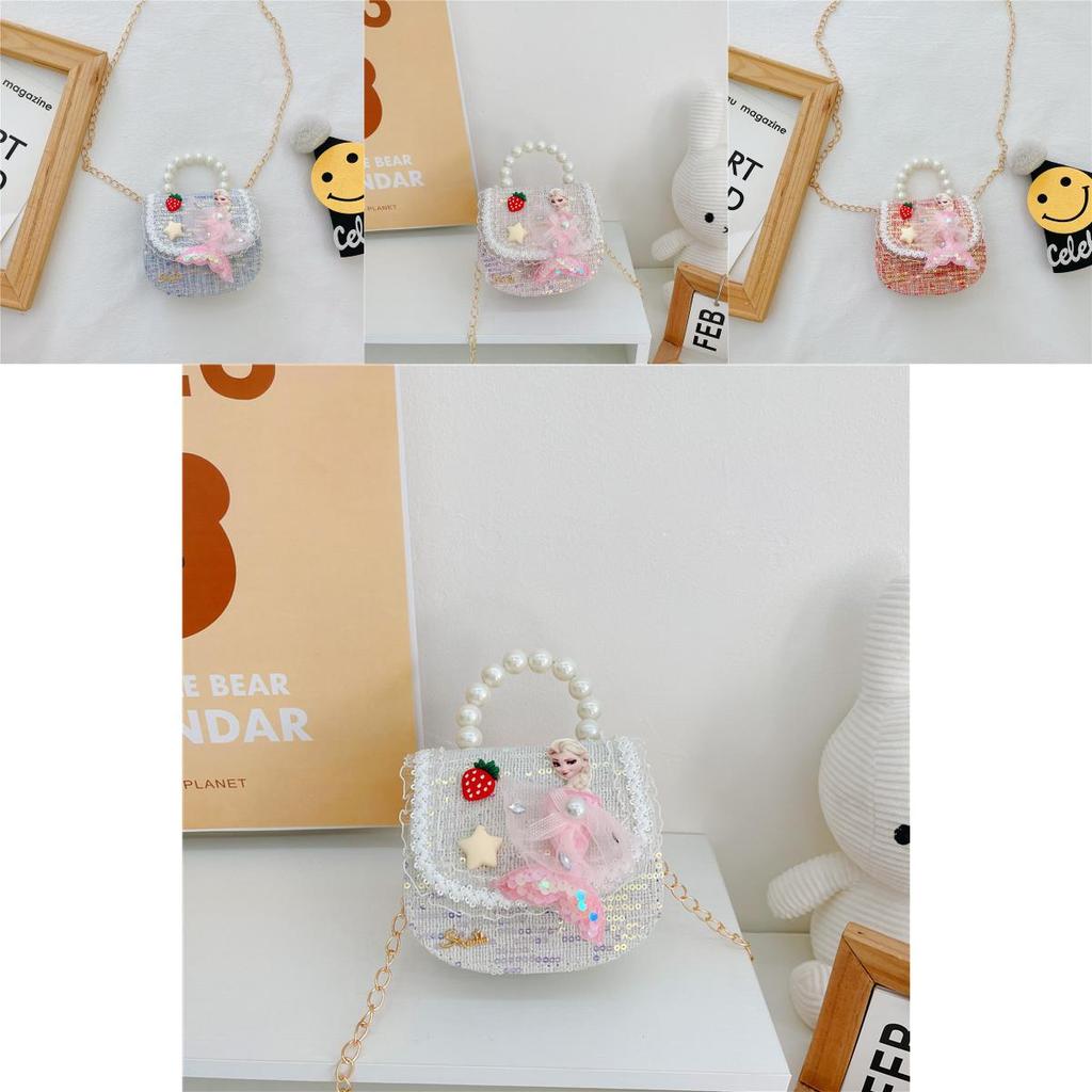Entzückende Prinzessin Perlen Handtasche Für Mädchen Mini Pu Leder Umhängetasche
