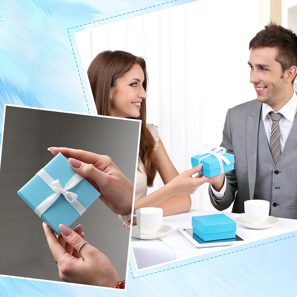 12Pcs Cardboard Jewelry Boxes for Ring Earring Necklace with Sponge Inside Square Light Sky Blue 7.4x7.4x3.2cm