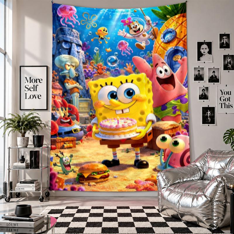 Wall TapestrySpongeBob Football Art Hanging Cloth Decorative Background Cover for Room Decoration
