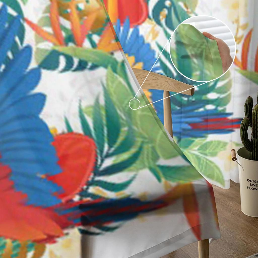 Cute Parrot Green Leaves Sheer Window Curtains for Living Room Girl Bedroom Tulle Curtains Kitchen Veil Chiffon Drapes