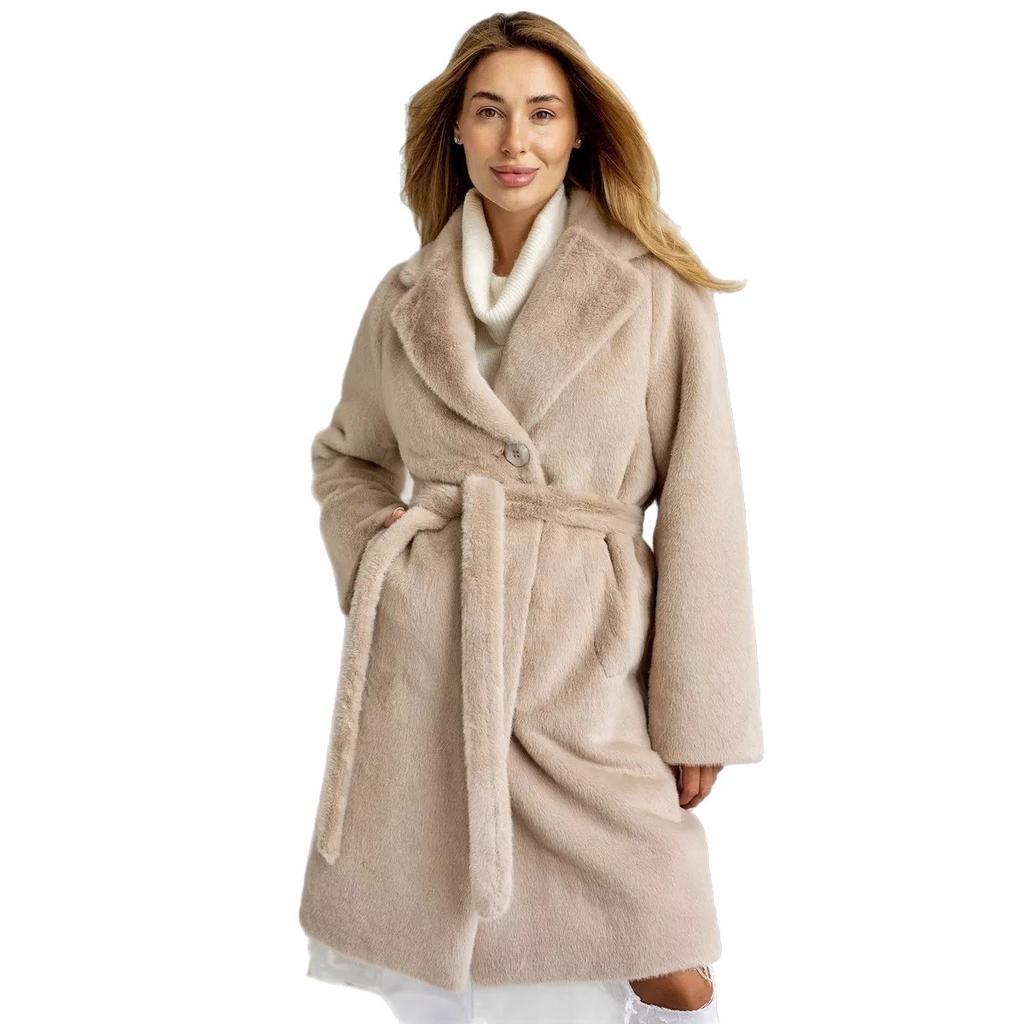 Fur jacket environmentally friendly fur coat extended artificial fur imitation fur belt top cardigan women