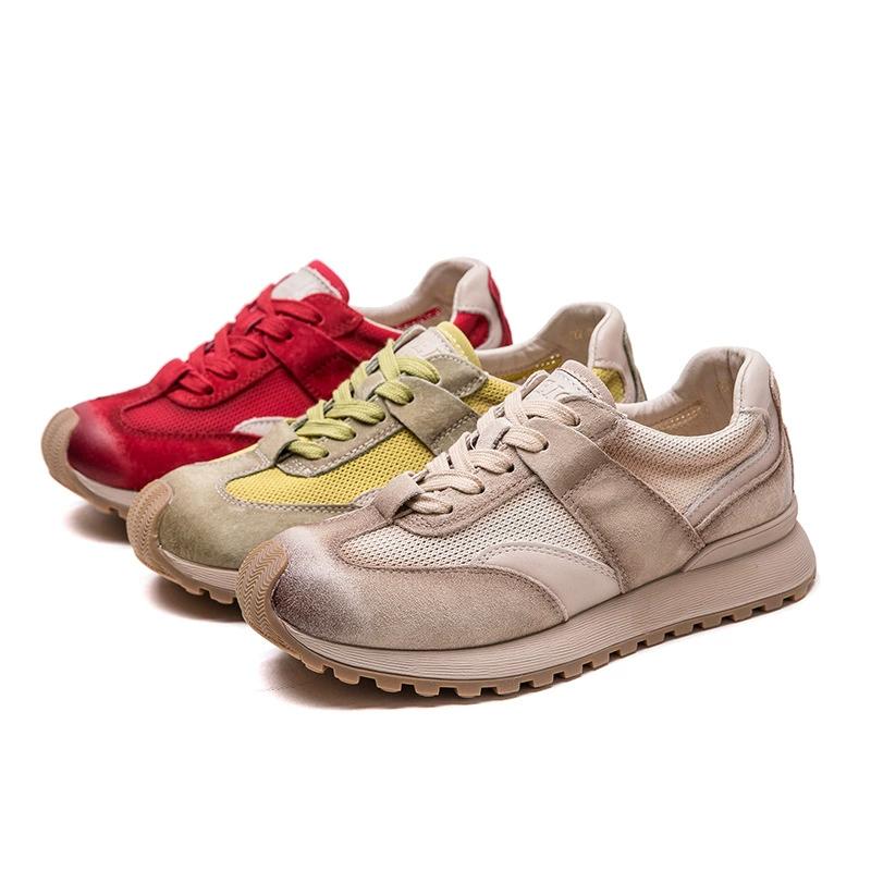 GKTINOO Genuine Leather Sneakers Women's Flat Shoes 2025 Spring/Summer New Breathable Mesh Lace-up Soft Sole Casual Sports Shoes