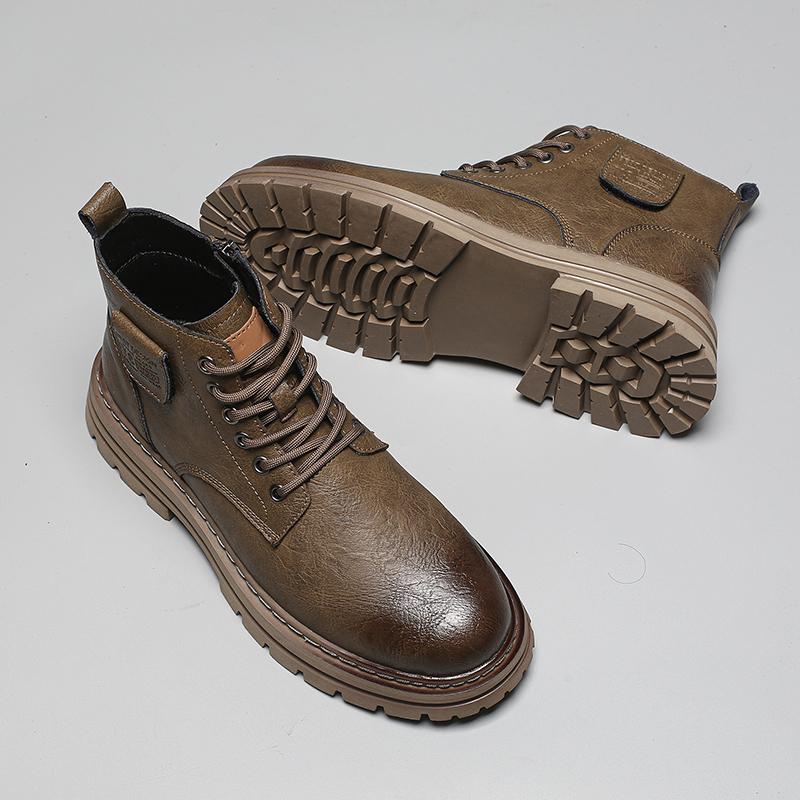 Non-slip Casual Leather Man Ankle Boots Outdoor Motorcycle Boots Versatile Leisure Botas Street Style Men High Top Shoe Sneakers