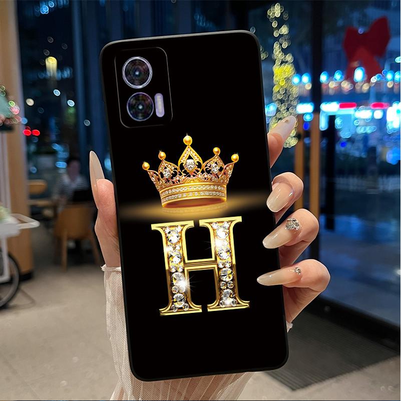 Phone Case For Motorola Edge 30 Lite/Motorola Edge 30 Neo 5G Black Case Shockproof Soft Fashion Letter Crown Cover