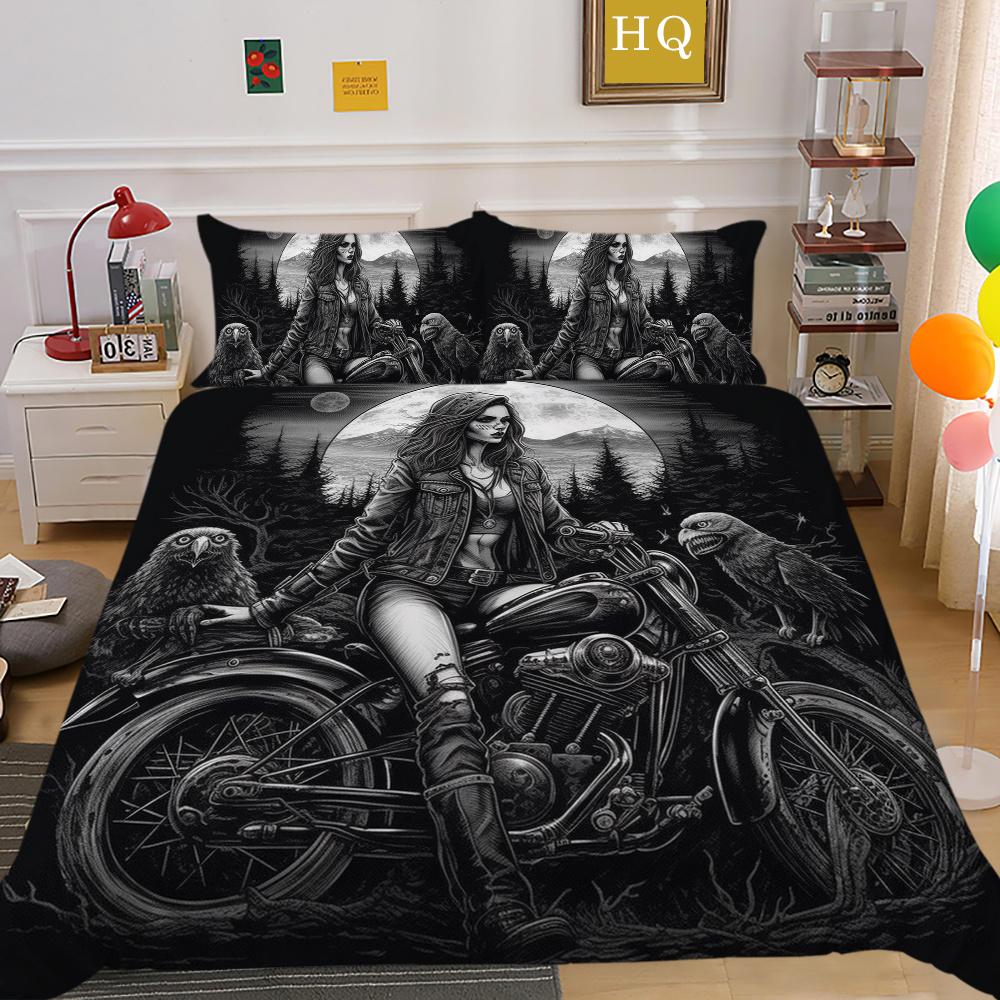 3D Beauty Skull Tisk Přehozy na postel King Size Polyester Povlak Set Design Špičkový bytový textil