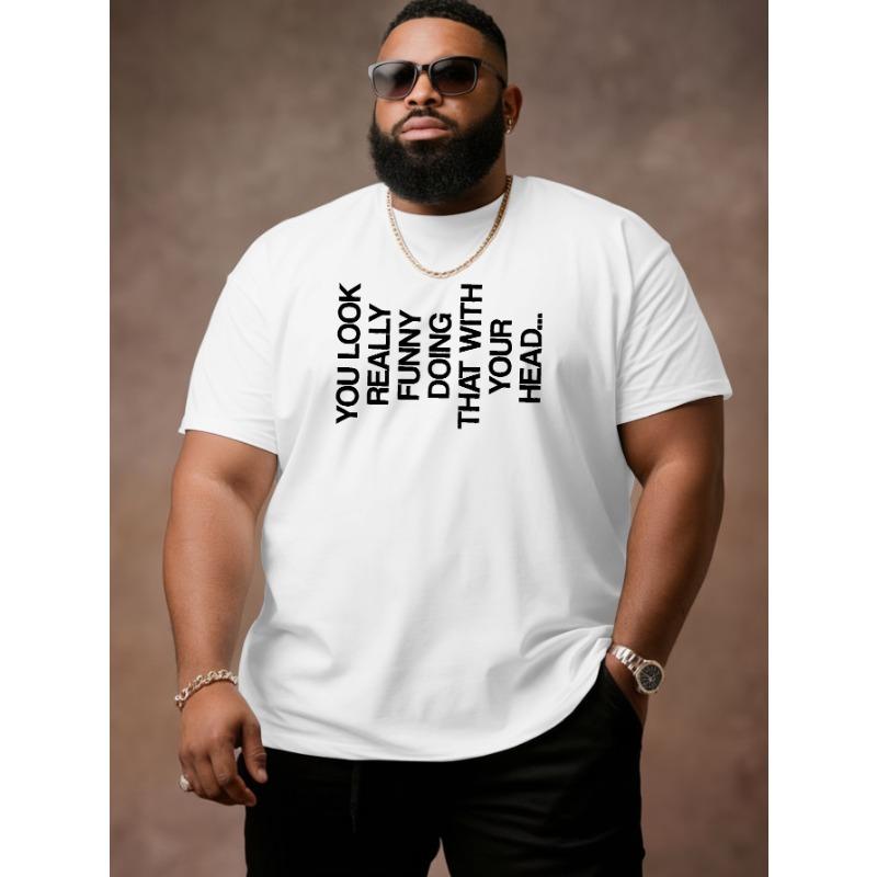 European Size Men's Plus Size Funny  T-Shirt - Oversized Loose Fit Casual Summer Short Sleeve Round Neck Tee, Breathable Big & Tall Top