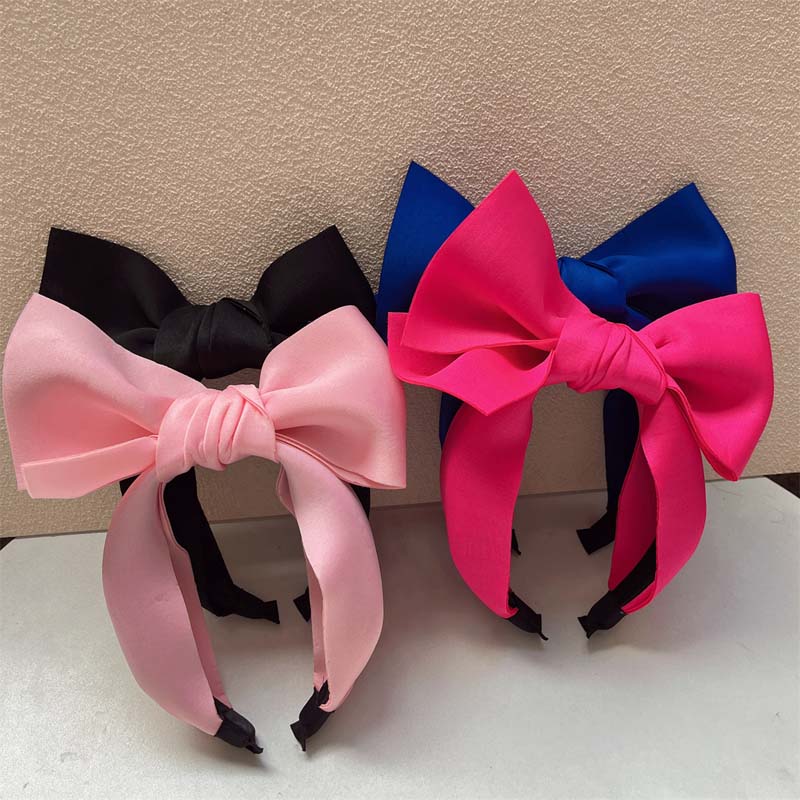 New Arrival Rose Red Big Bowknot Headband Hair Hoop For Women Korean Solid Color Wide Hair Band Bezel Hair Accessories