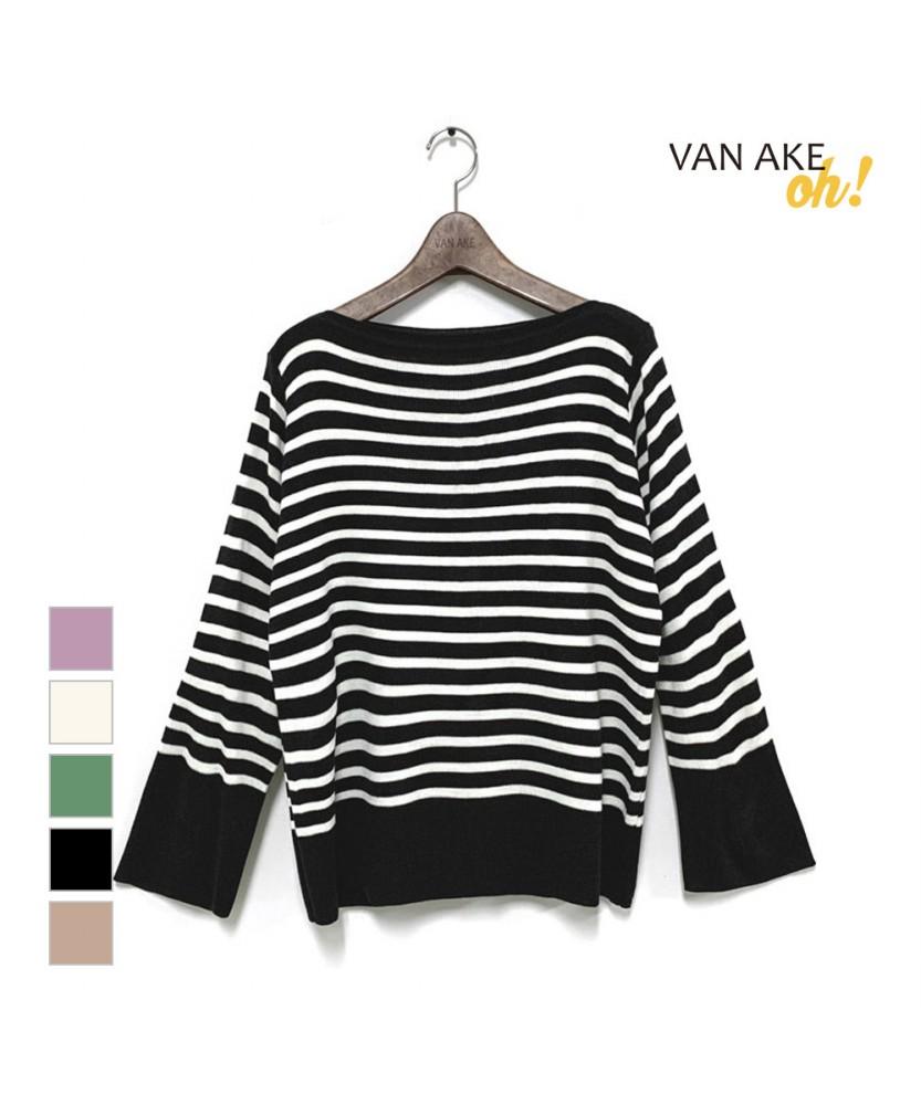 VANAKE Poly Boat Neck Striped Knit_Ob12Knme01Z