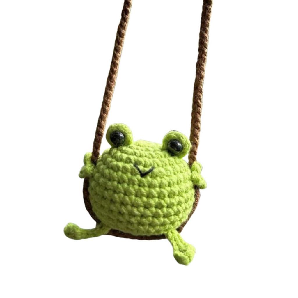 Handmade Frog Crochet Ornament Automotive Pendant Interior Decors Knitted Frog Car Mirror Hanging Accessory for Mirror