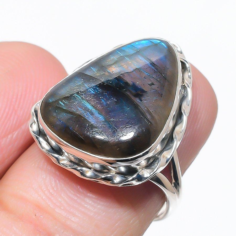 

Natural Labradorite Gemstone Handmade 925 Solid Silver Jewelry Ring Size 7 i1E80