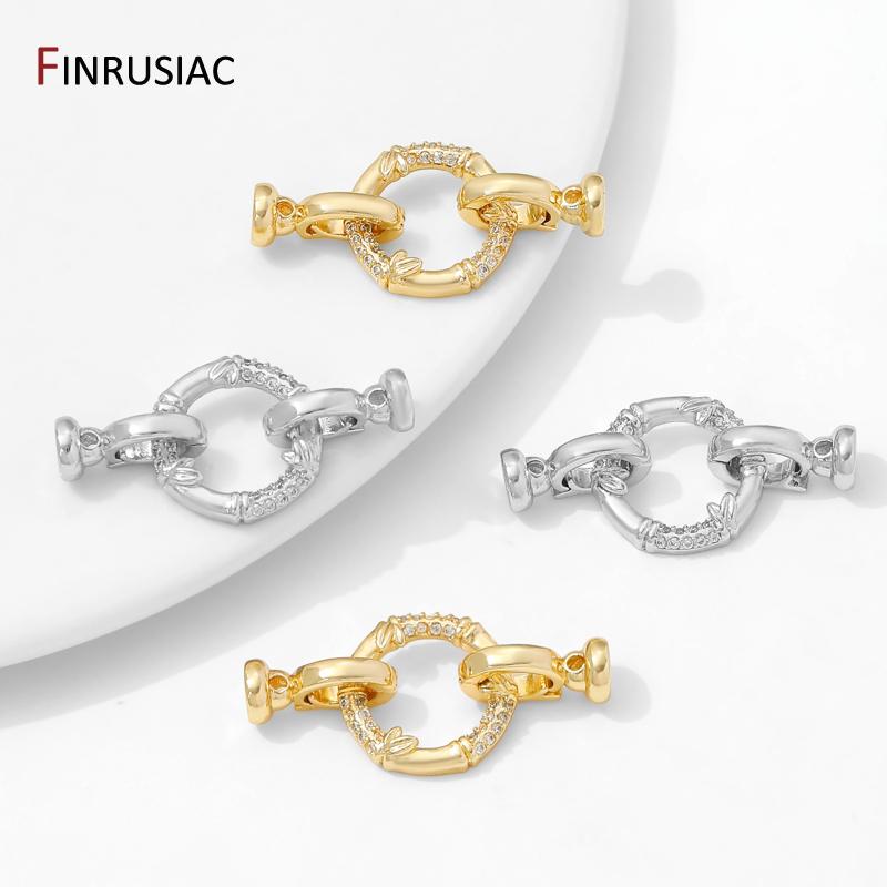 14K Gold Plated Brass With Zircon Round Fastener Clasps Lock,Closured Clasps Connector For DIY Jewelry Making Accessories