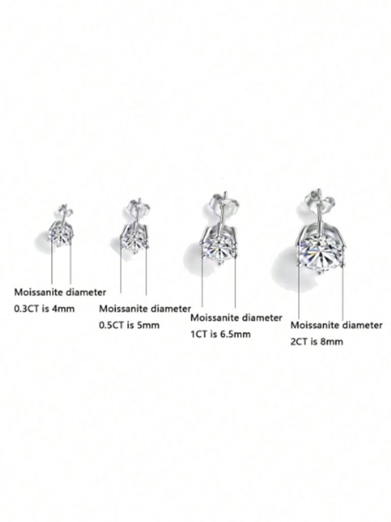925 Silver 30 Minutes-2 Carat Classic 6 Claws Moissanite Earrings Male Female Hip Hop Rock Birthday Anniversary Gift for Couples