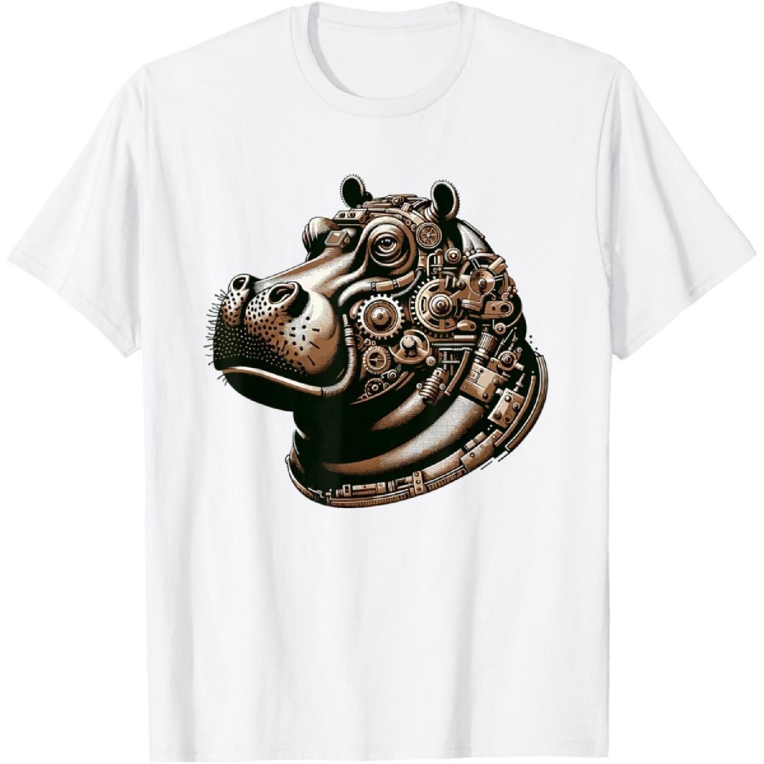 Steampunk Aesthetic Hippopotamus Lover Shirt Vintage Hippo T-Shirt XXXXXL белый