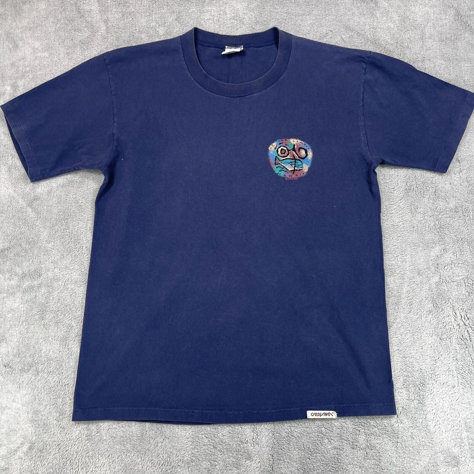 

Vtg Crazy Hawaii T-Shirt Mens L Navy Fisherman Lives Forever Graphic Crew Neck L