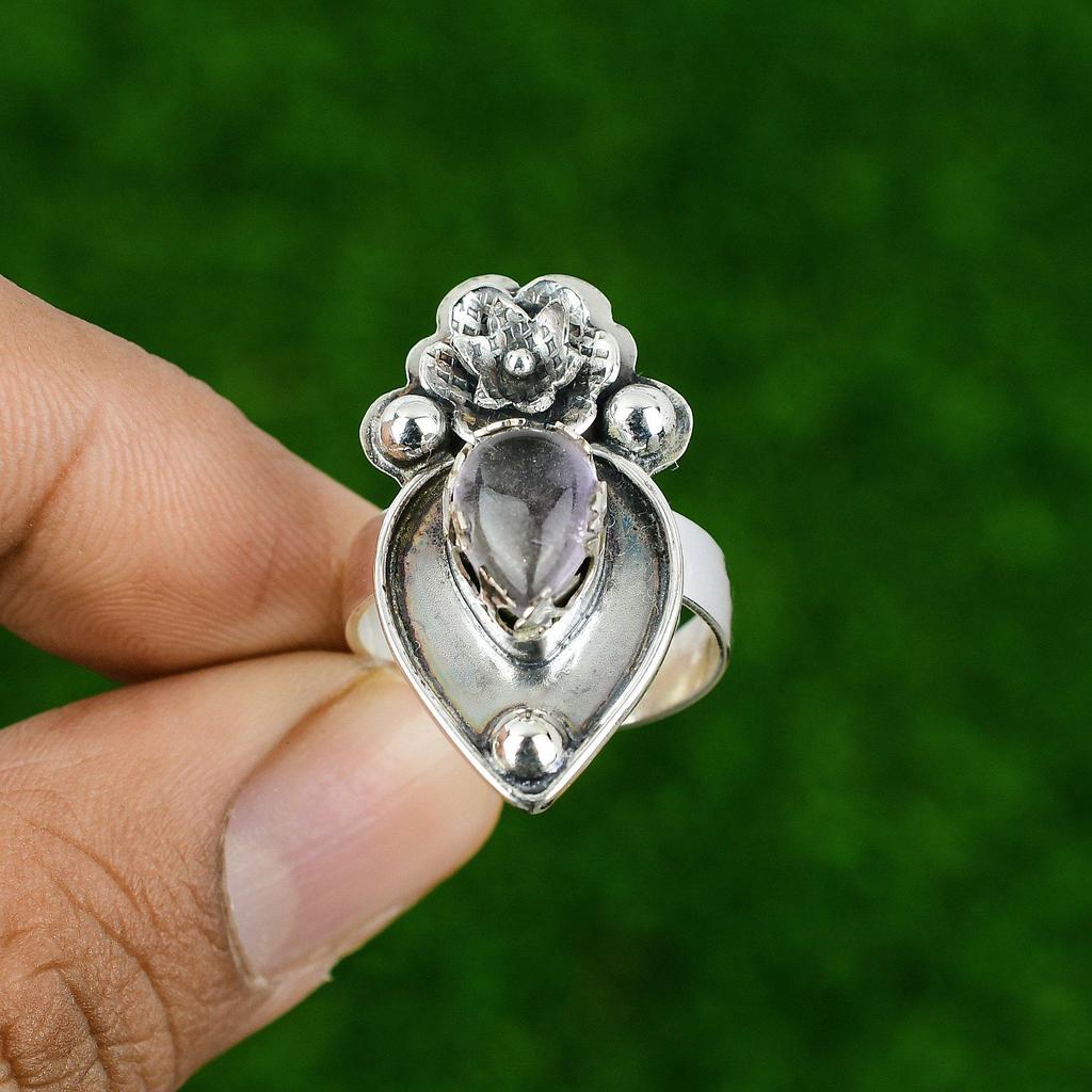 Natural African Amethyst Multi Stone Flower Adjustable Ring 925 Silver For Women