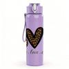 1PC Peace Love Coffee Heart Print 750ml Color Plastic Sports Water Bottle Leakproof Flip Straw Lid Suitable for Sports Office Home Use