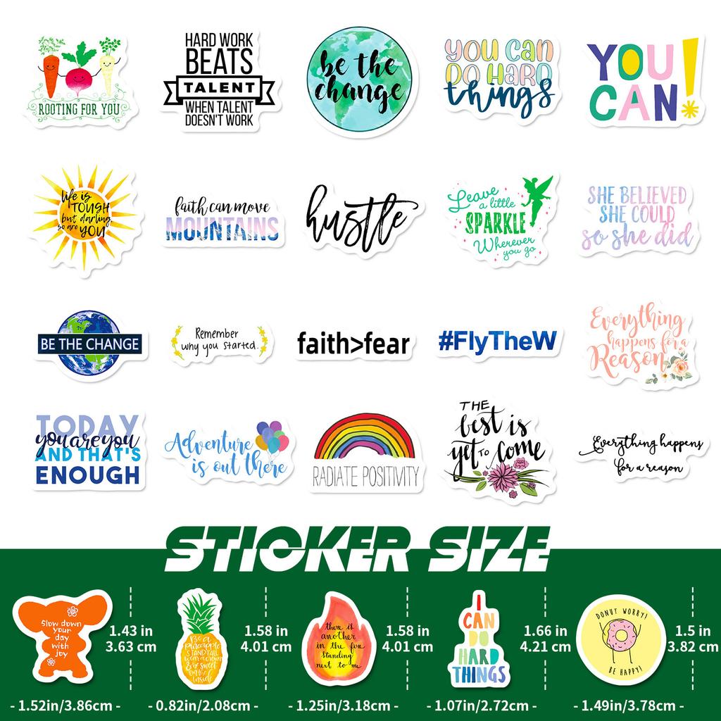 50 Autocolante Valiză cu Sloganuri Inspiraționale în Engleză, Dimensiune Mică 4 cm, Removibile Fără Lipici, Impermeabile, Autocolante Graffiti Lot