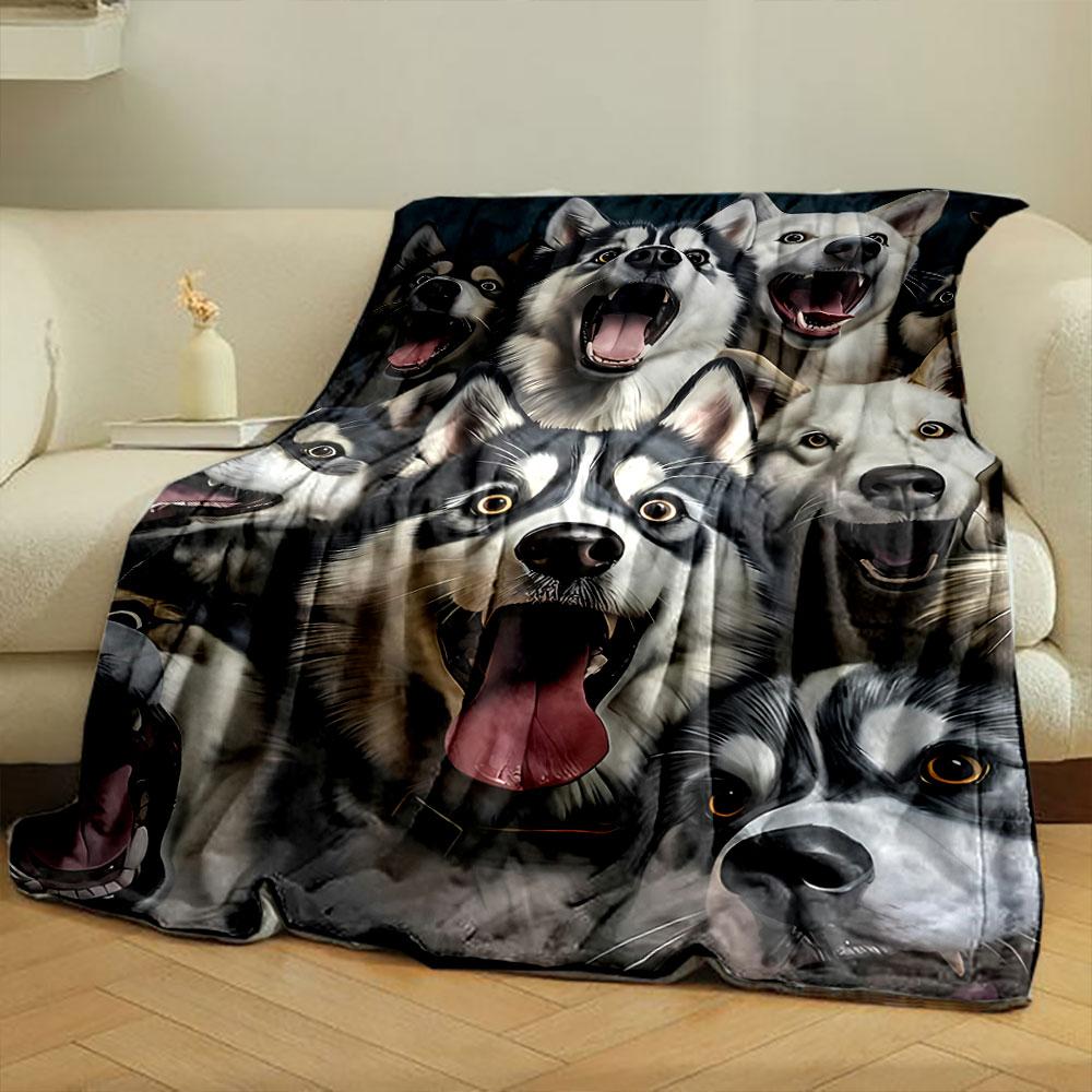 Husky Dog Print Blanket Bedroom Blanket for Livingroom Couch Lunch Break Soft Throw for Friend's Festival Gift