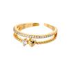 Double Layer Heart Zircon Rings For Women Stainless Steel Crystal Finger Ring  Trend Wedding Jewelry Couple Gift Anillos