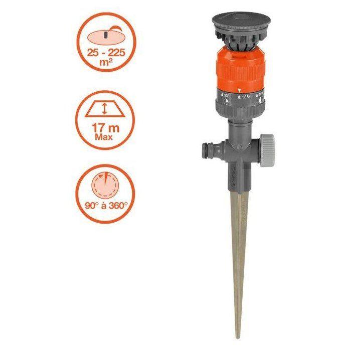 GARDENA Arroseur circulaire Vario Comfort – Surface 225m² max – Portée 8.5m max – Crans arrosage 45-360° – Garantie 5 ans (1949-20)