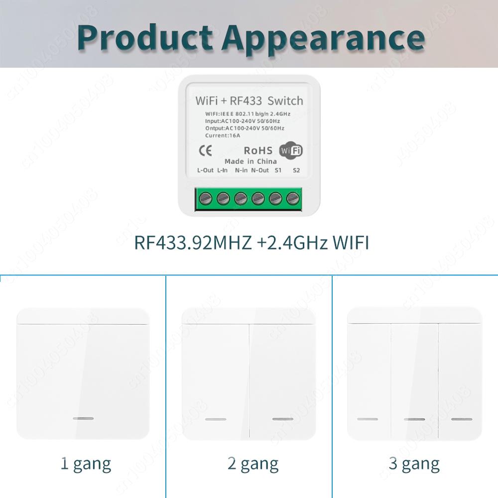 Tuya RF433MHz WiFi Smarter Schalter Kabelloser Fernbedienungs-Lichtschalter Relais-Controller Sprachsteuerung Funktioniert mit Alexa Google