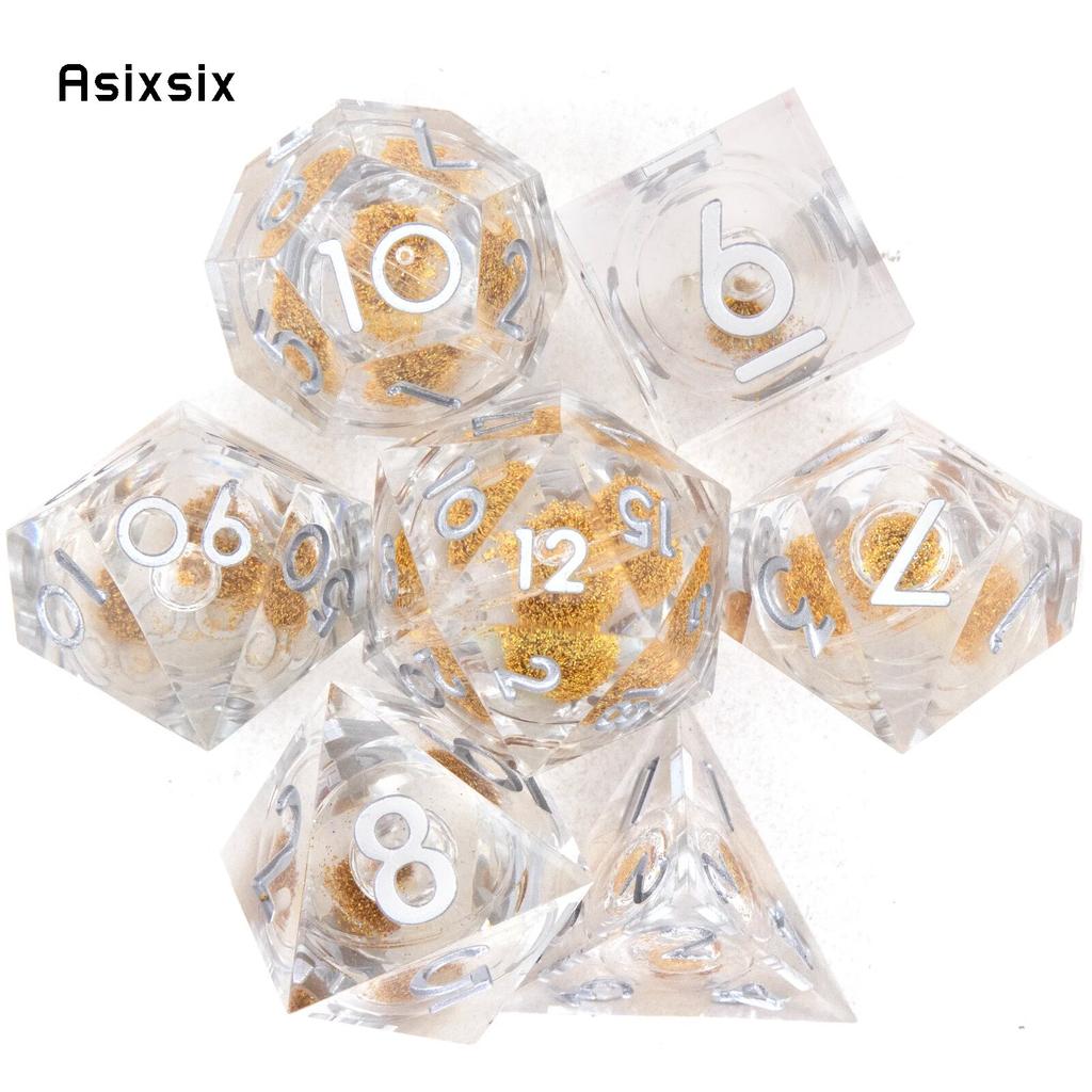 7 Pcs White Silver Number Sharp Edge Resin Dice Polyhedral Dice Suitable for Role-Playing RPG    Board Game