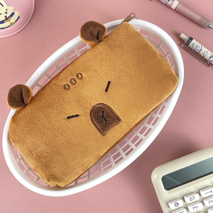 Adorable Cartoon Capybara Plush Pencil Case Large Capacity Stationery Organizer For Students