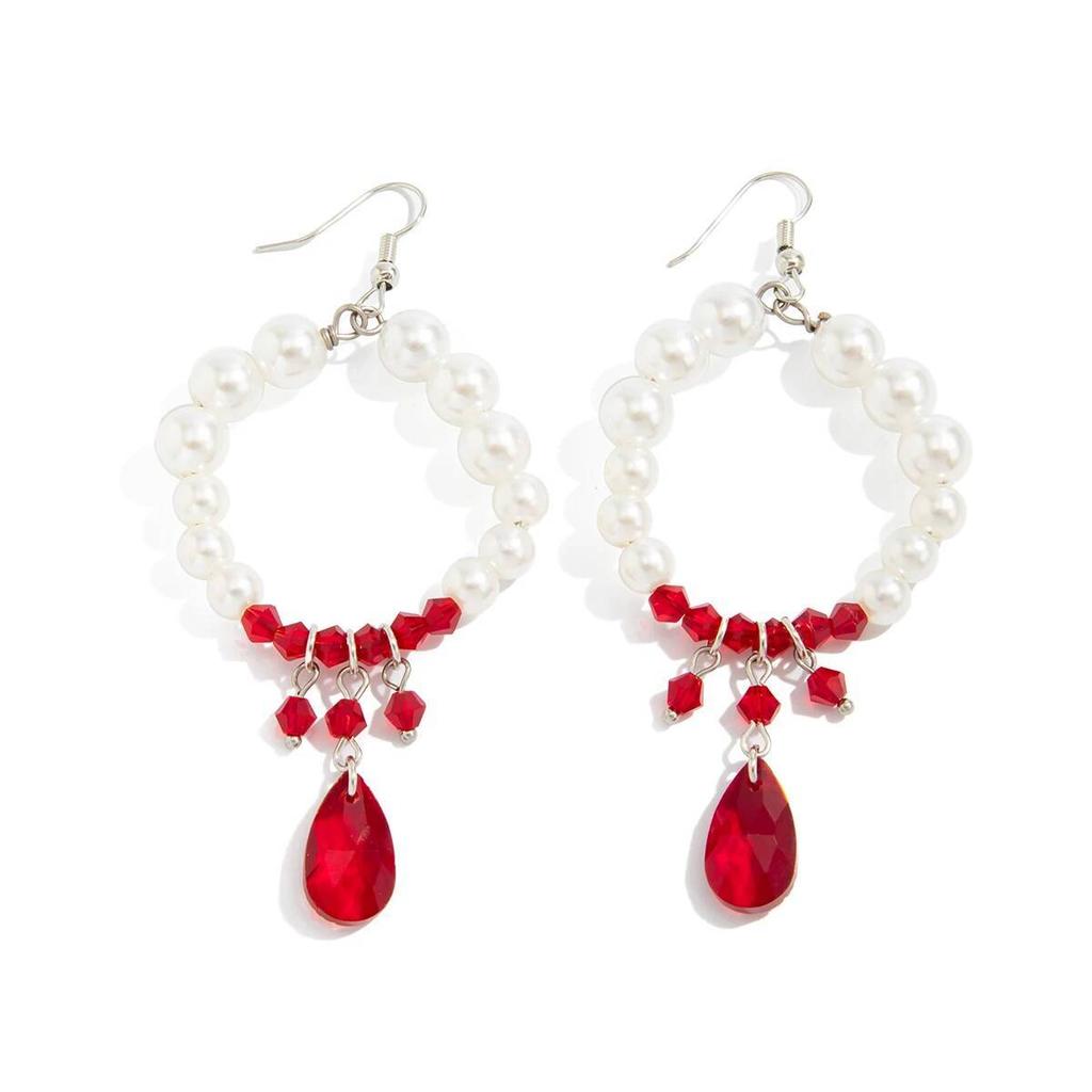 Ingemark Creatieve Bloedrood Kristal Kwastje Hangende Oorbellen voor Vrouwen Bruiloft Bruids Goth Piercing Oorbellen Halloween Sieraden Cadeau