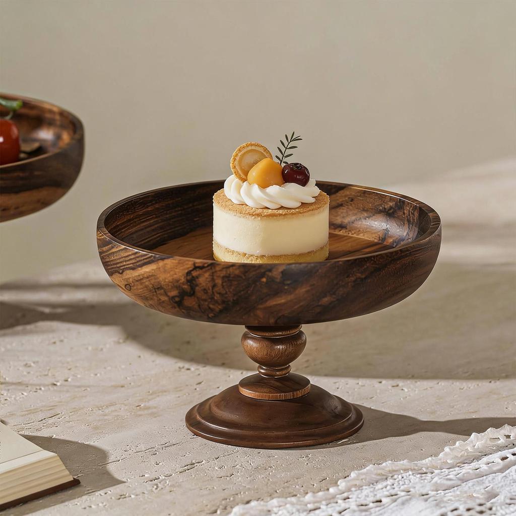 Wooden Fruit Basket Decorative Pedestal Bowl Organizer Display Dish Footed Plate for Desserts Bread Housewarming Potato Home