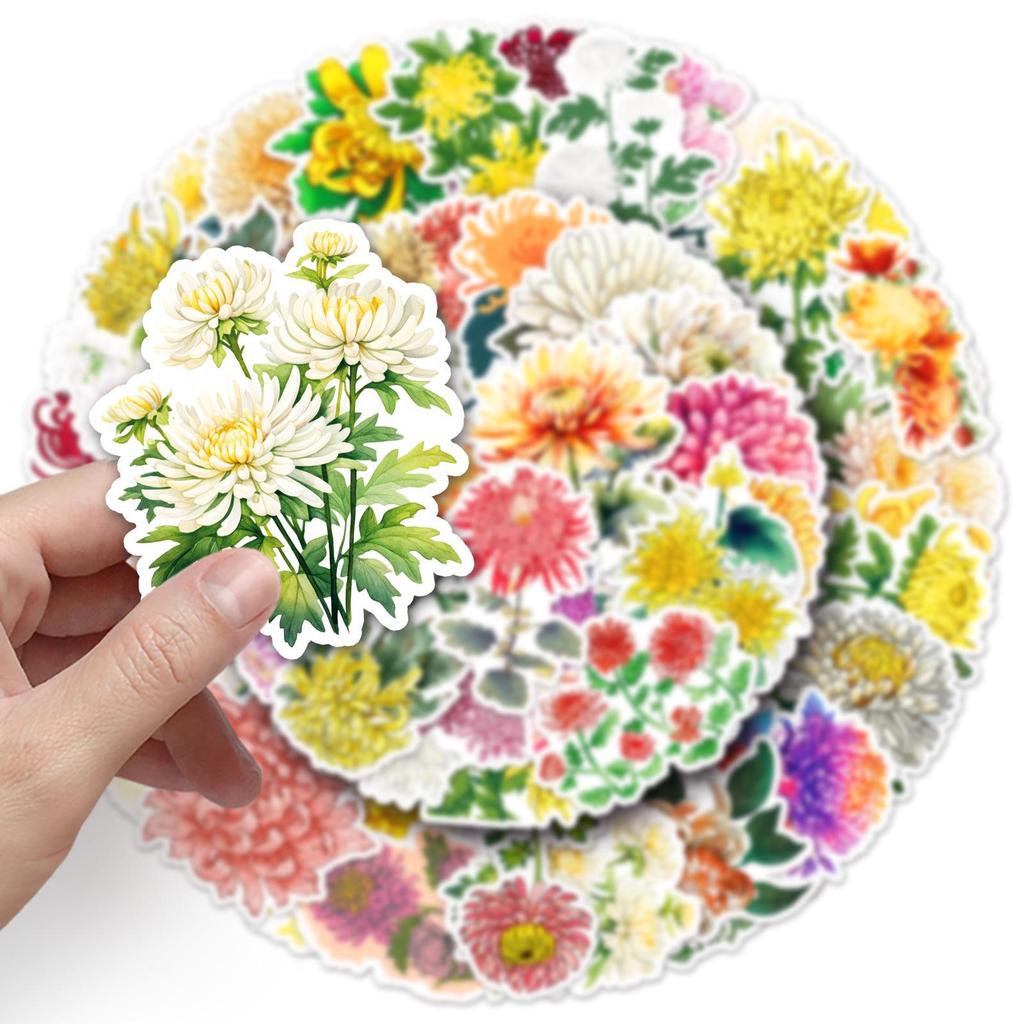 50pcs Chrysanthemum Graffiti Stickers for Water Bottles, Phone Cases & Skateboards - Fresh Flower Plant Decorations