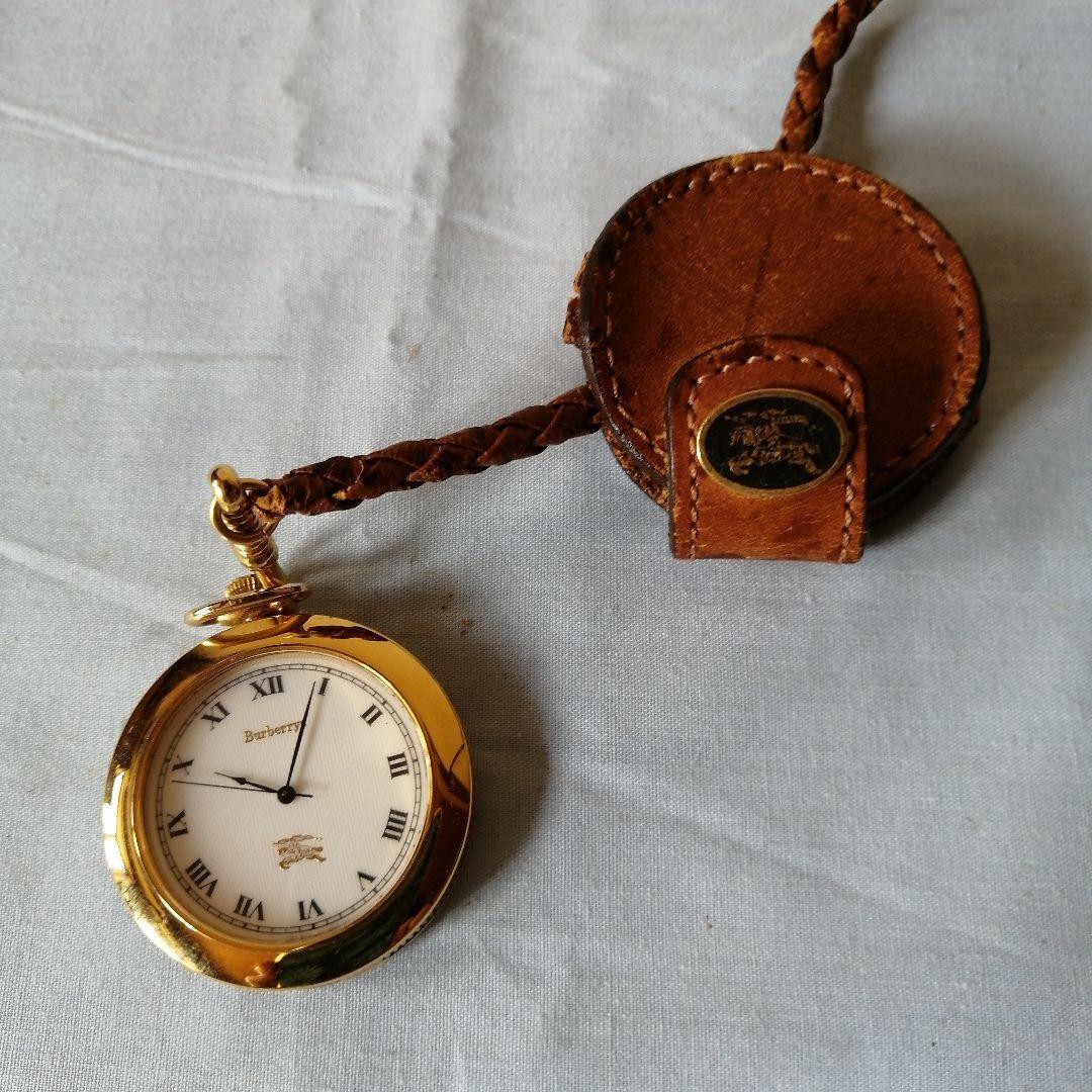 Used Burberrys Pocket Watch Brown Leather