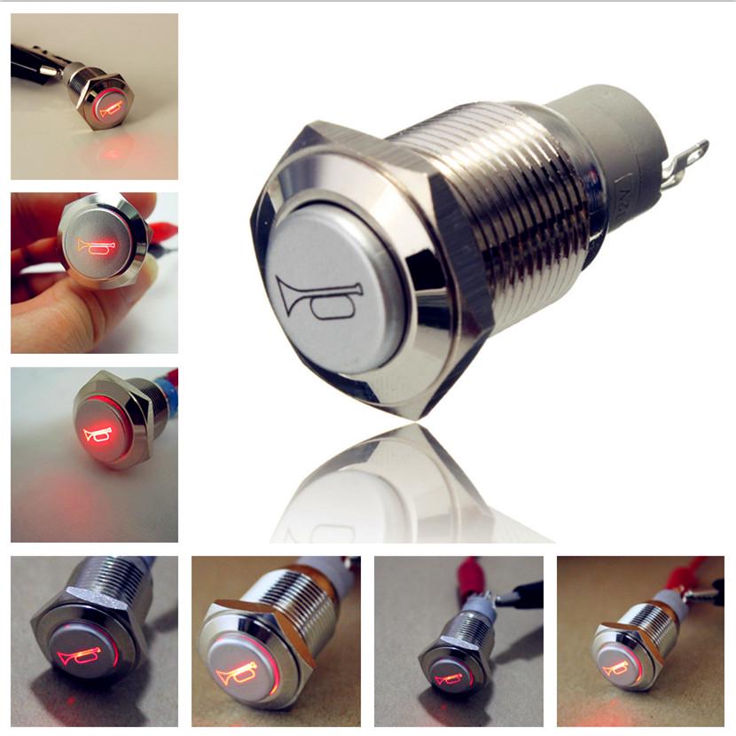 1PC 16mm waterproof red momentary metal push button switch flat top TC