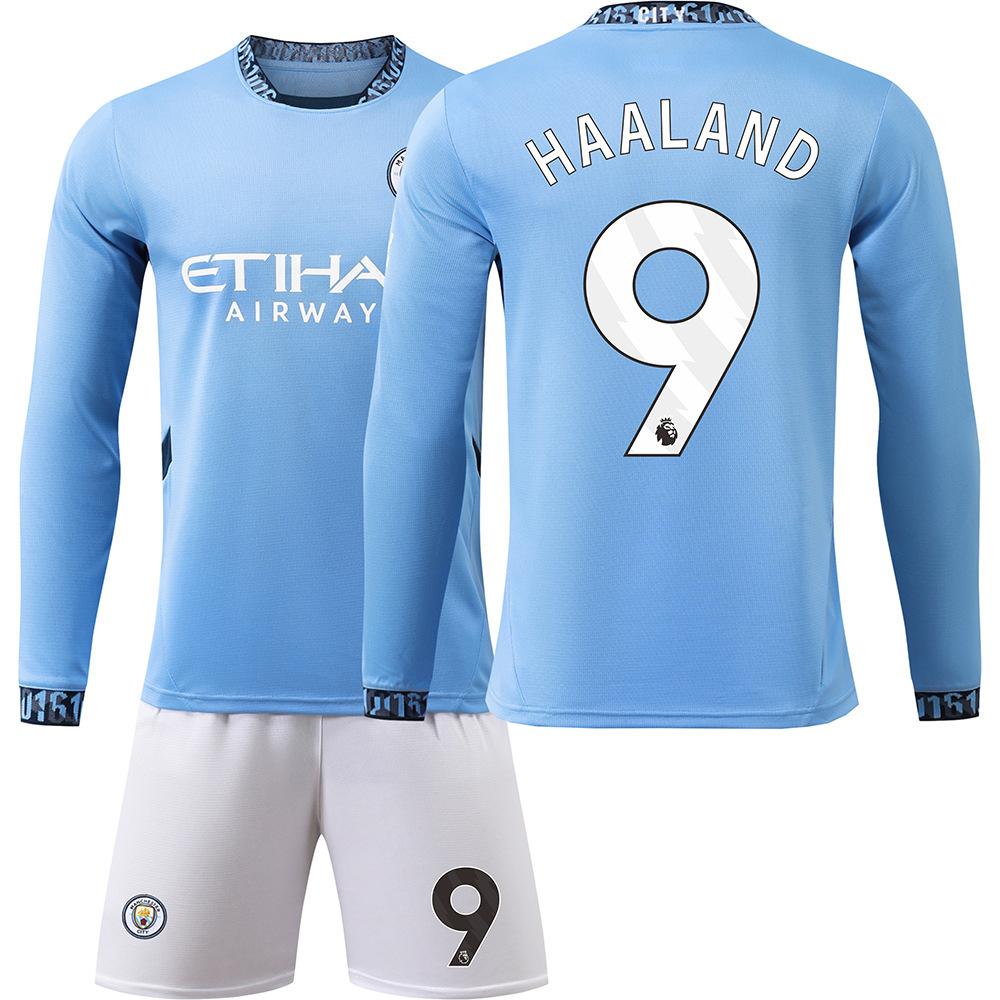 Football training jersey 2425 Manchester City home long-sleeved football jersey No. 9 Harland 17 De Bruyne 10 Grali children s size 22