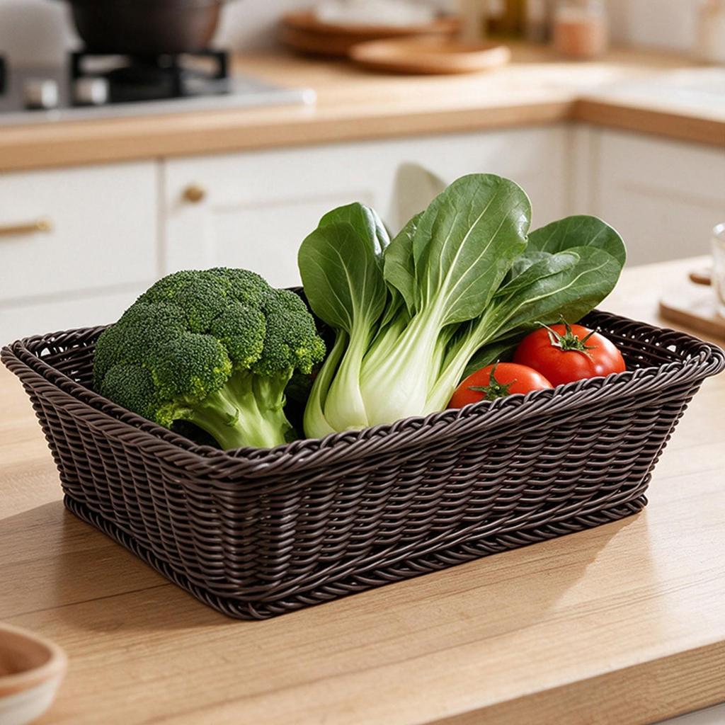 Rectangular Rattan Storage Basket Lightweight for Kitchen Counter, Pantry