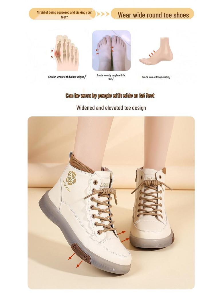 Botas de Cano Alto Femininas Plus Size em Couro Genuíno, Sola Macia, Estilo Martin Casual para Outono/Inverno 2025, Tamanho 41