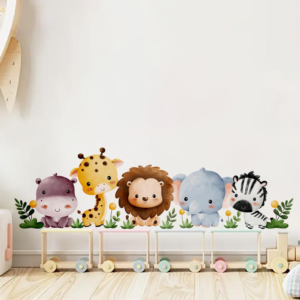 Cartoon Animal Skirting Board Wall Stickers for Children's Room Bedroom Walls, Cute Self-adhesive Corner Stickers