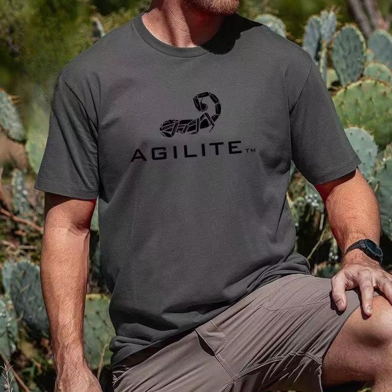 AGILITE T-Shirt Herren Rundhals Reine Baumwolle T-Shirt Kurzarm T-Shirt Übergröße Kleidung Fitnesskleidung Herrenbekleidung