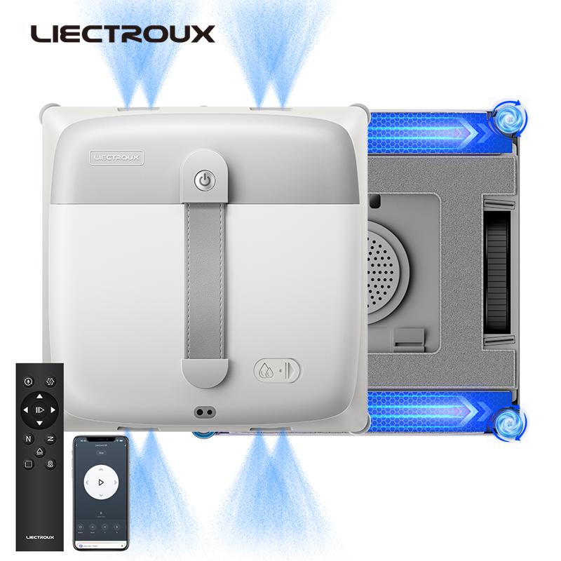 НОВЫЙ робот-очиститель окон Liectroux G9, с 2 вибрирующими бионическими руками, 8-направленный распылитель с водяным насосом, 10000 Па, работает на безрамных окнах, приложение, голосовые подсказки APP белый