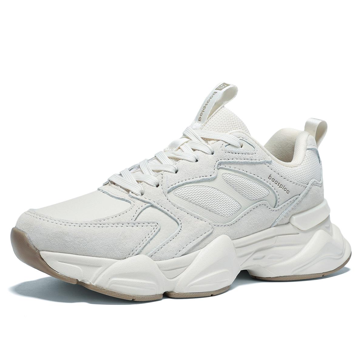 

Baasploa Женские повседневные кроссовки Модные удобные прогулочные туфли для женщин Однотонные спортивные туфли Нескользящие Увеличение роста 37 слоновая кость