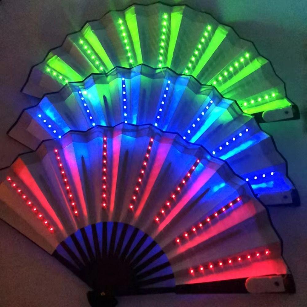 Portable Glow Folding LED Fan Colorful Glowing Hand Fan Dancing Light Fan  Rave Festival