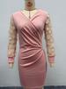 Women's Mid-Length Fall Lace High Neck Dress with Long Sleeves
