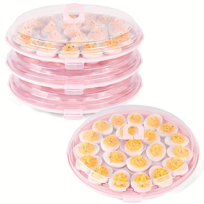 3 lidded deviled egg trays with 66 slots total, portable egg carriers ideal for parties, kitchen use, camping and outdoor trips.