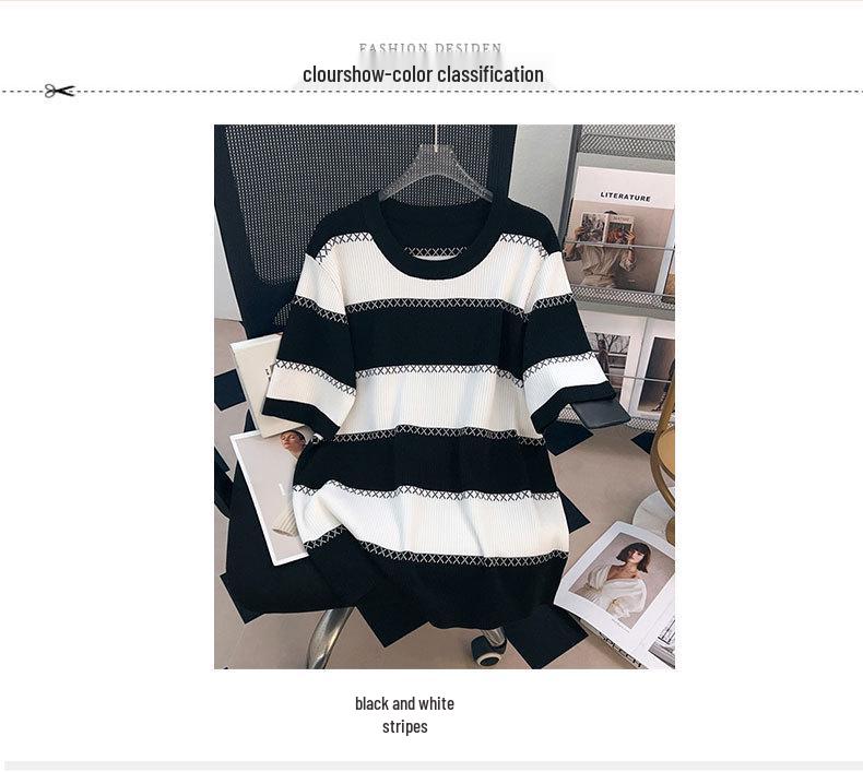 Plus Size Women's Summer Ice Silk Slimming Knit Top - Short Sleeve T-shirt