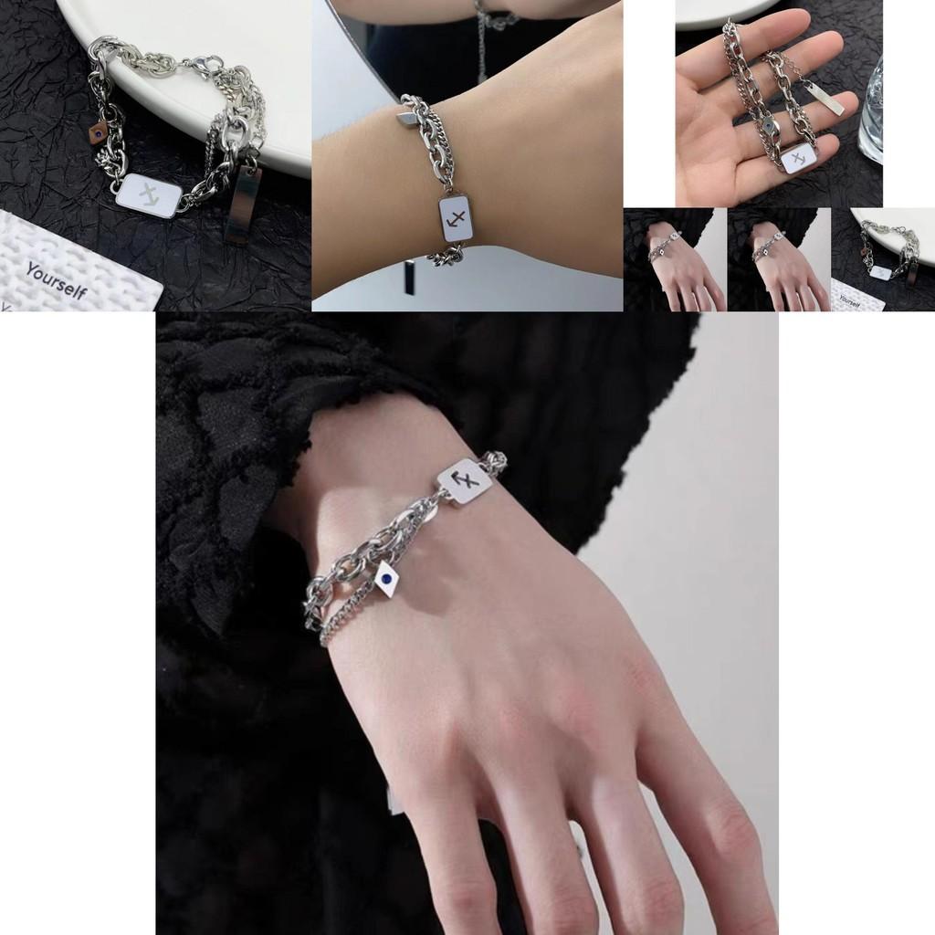 Summer 2024 Geometric Shape Titanium Steel Bracelet Trendy Hip Hop Style For Men And Women