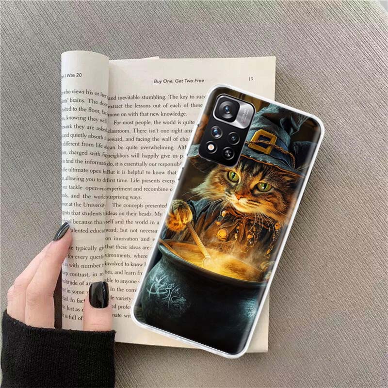 Halloween Magic Cat Phone Case For Redmi Note 13 12 Pro Plus 14 15 Pro 5G 11 11T 11E 11S 10 Pro 10S 9 9S Cover Cell Clear TPU Ca