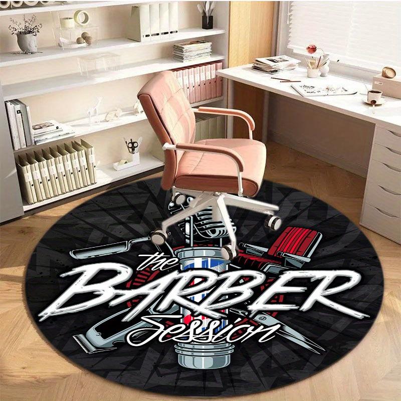 Barber Shop Round Mat - Soft Polyester Neon Design with Scissors & Razor, Perfect for Home, Office & Outdoor Decor